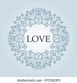 Vector decorative line art frame for design template. Luxury round floral ornament. Elegant decor for wedding invitations, greeting cards, certificate, thank you message. Vector logo template. 