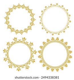 Vector decorative line art frames for design template. Elegant element for design in Eastern style, place for text. Golden outline floral border. Lace illustration for invitations and greeting cards