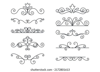 Vector Decorative Linear Borders Set. Vintage Frame Design Elements, Filigree, Decorative Borders, Page Decorations, Dividers