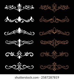 Vector Decorative Linear Borders Set. Vintage Frame Design Elements, Filigree, Decorative Borders, Page Decorations, Dividers