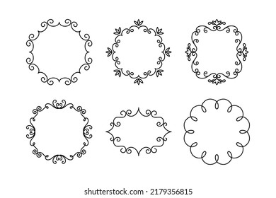 Vector Decorative Linear Frames Set. Vintage Frame Design Elements, Filigree, Decorative Borders, Page Decorations, Dividers Isolated in White