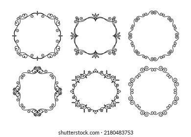 Vector Decorative Linear Frames Set. Vintage Frame Design Elements, Filigree, Decorative Borders, Page Decorations, Dividers Isolated in White
