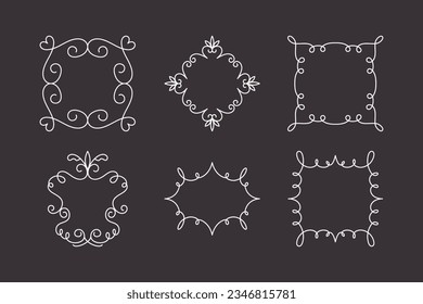 Vector Decorative Linear Frames Set. Vintage Frame Design Elements, Filigree, Decorative Borders, Page Decorations, Dividers Isolated