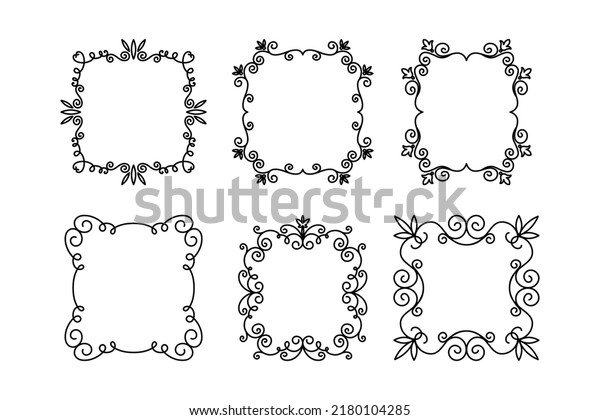 Vector Decorative Linear Frames Set. Vintage\
Frame Design Elements, Filigree, Decorative Borders, Page\
Decorations, Dividers Isolated in\
White