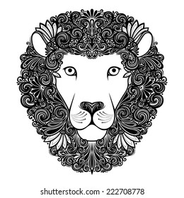 Vector Decorative Lion with Patterned Mane