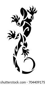 Vector decorative lizard illustration. Black ethnic tattoo template on white background.