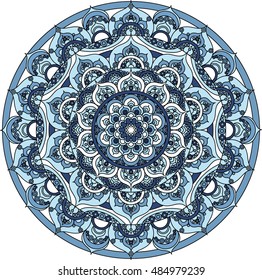 Vector decorative mandala ornament. Ornate vintage blue mandala illustration