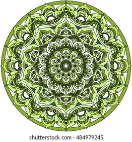 Vector decorative mandala ornament. Ornate vintage green mandala illustration