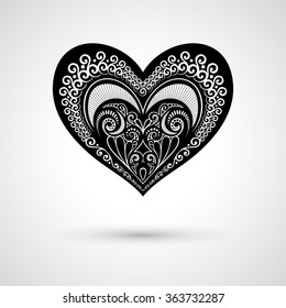Vector Decorative Monochrome Abstract Heart. Valentine's Day Greeting Card, Ornate Holiday Symbol