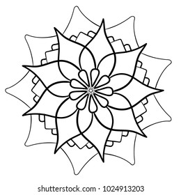 Vector decorative monochrome circular abstract ornament in the form of a flower.