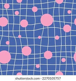El fondo naive decorativo vectorial en el estilo hippie de los años 70, romántico telón de fondo sin costuras en guisantes sobre un fondo desigual de la cuadrícula. Estética del Y2K, kaybug.