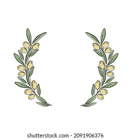Vector decorative olive wreath, border and laurel graphic set made in vector. Beautiful floral design elements. For labels, packaging