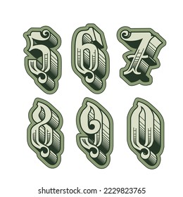 Letra vectorial decorativa original de números de alfabeto. Eps-10 separados por grupos y capas para una fácil edición.