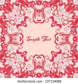 Vector Decorative Original Pink Frame.  Card for Girl.