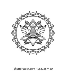 Vector decorative ornament in oriental style with the image of a lotus flower in a circle with a pattern.