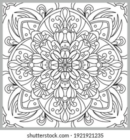 Vector decorative ornament. Tile pattern. Coloring page. Linear art.
