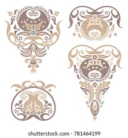 Vector decorative ornamental abstract floral design elements set 