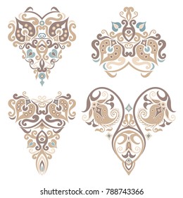 Vector decorative ornamental abstract floral design elements set 