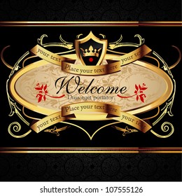 Vector decorative ornamental background with golden elements.