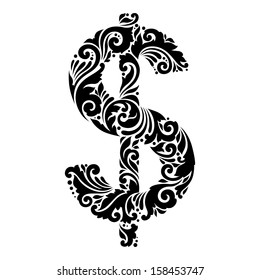 Vector decorative ornamental dollar sign isolated on white
