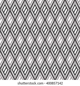 Vector decorative ornamental geometric background with rhombus in black and white colors. Series of Seamless Geometrical Ornamental Patterns. 