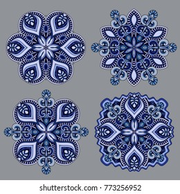 Vector decorative ornamental snowflakes set 