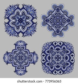 Vector decorative ornamental snowflakes set 