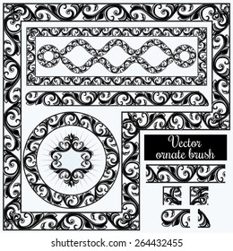 Vector decorative ornate design elements and brush for illustrator