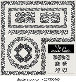 Vector decorative ornate design elements and brush for illustrator