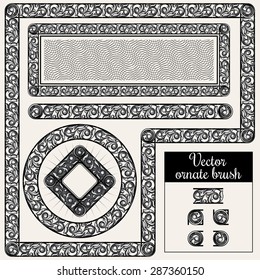 Vector decorative ornate design elements and brush for illustrator