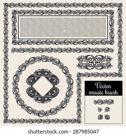 Vector decorative ornate design elements and brush for illustrator