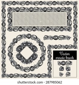 Vector decorative ornate design elements and brush for illustrator