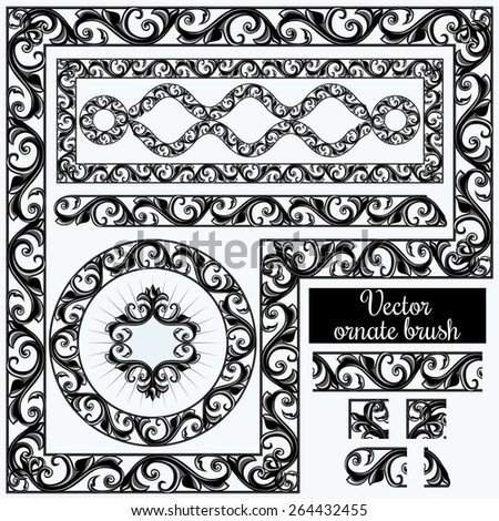 Vector decorative ornate design elements and brush for illustrator