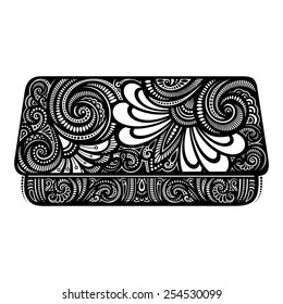 Vector Decorative Ornate Women's Clutch. Hand Drawing Patterned Design