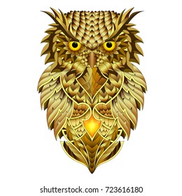 Vector decorative owl illustration. Isolated on white background.