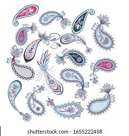 Vektorillustration dekorative Paisley, Blumenelemente. Einzeln florale Designelemente im ethnisch-orientalischen Stil.