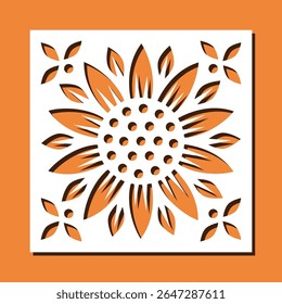 Vector decorative panel stencil with sunflower. Floral template for home interior decor, wall art, room privacy screen divider, fence, papercut art. Template for laser, cnc, plasma and plotter cutting