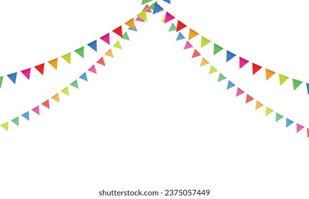 Vector decorative party flags garland background for kids fun with shadow.