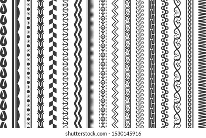 Vector decorative pattern brushes set. Tribal dividers collection. Border frame design. Vintage ornamental lines. Ethnic fashion texture.