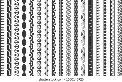 Vector decorative pattern brushes set. Tribal dividers collection. Border frame design. Vintage ornamental lines. Ethnic fashion texture.