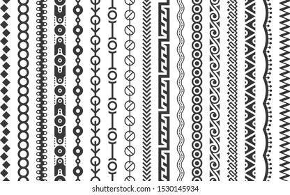 Vector decorative pattern brushes set. Tribal dividers collection. Border frame design. Vintage ornamental lines. Ethnic fashion texture.