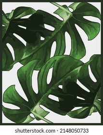Vector decorative pattern with realistic palm leaves on white background