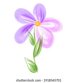 Vector decorative pink flower with 5 petals isolated on a white background imitation of watercolor, for decoration of children's books, postcards