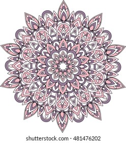 Vector decorative pink and purple ornate mandala illustration.