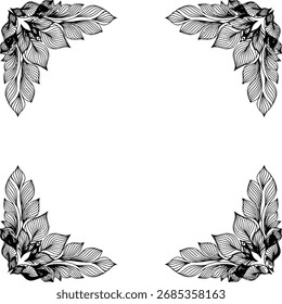 Vector decorative pointed leaf motif frame, cultural organic border for cover and branding