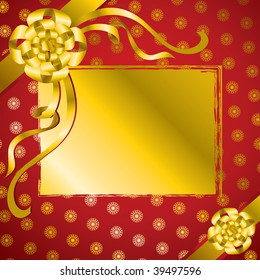 Vector decorative present background with gold bow and snowflakes pattern