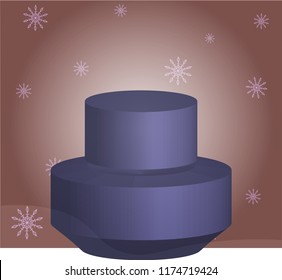 Vector decorative realistic flacon or jar of parfume or cream on winter snowflakes background 