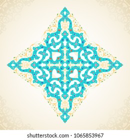Vector decorative retro greeting card or invitation design. Exquisite rich and solemn Arabic pattern, stylish, elegant and modern interpretation of Islamic motifs.