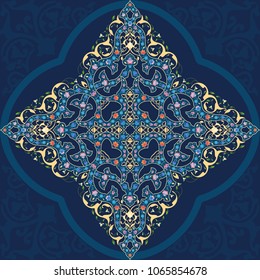 Vector decorative retro greeting card or invitation design. Exquisite rich and solemn Arabic pattern, stylish, elegant and modern interpretation of Islamic motifs.