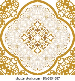 Vector decorative retro greeting card or invitation design. Exquisite rich and solemn Arabic pattern, stylish, elegant and modern interpretation of Islamic motifs.